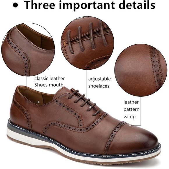 Men\'s Brown Oxfords Casual Dress Leather Lace Up for Men Business Oxford Shoes main image 4